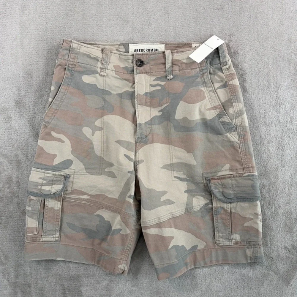 Vintage Abercrombie & Fitch Drawcord Cargo Camo‎ Shorts Men 30 Surplus Army NWT